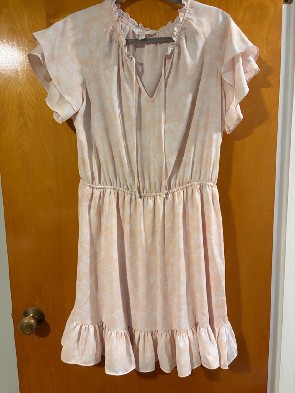 LC Lauren Conrad Pale Pink Floral Ruffle-Trim Dress